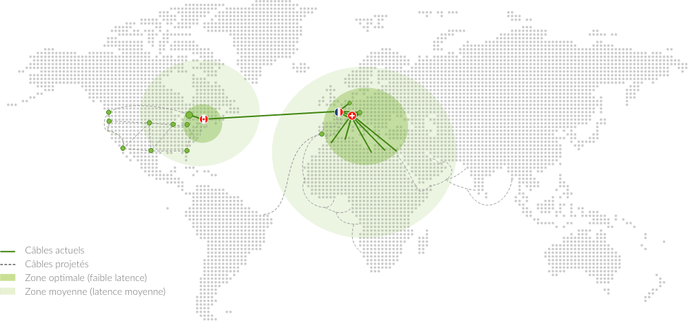 Carte des centres de données (datacenters) de PlanetHoster